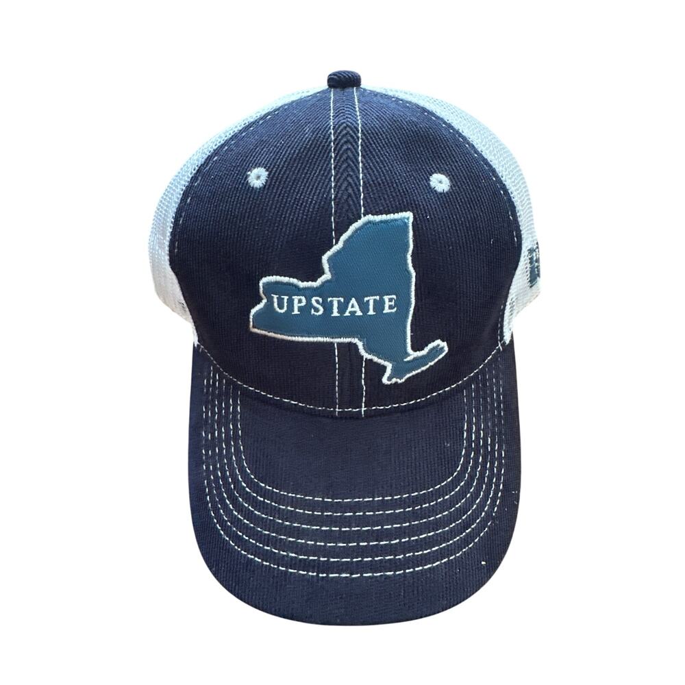 Upstate New York Trucker Hat Hamilton  Adams Snapback Navy White Mesh Cap